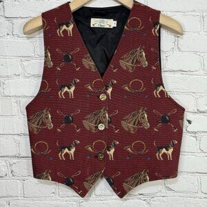 Vintage Orvis Vest Womens Size S Horse Equestrian Dog Tapestry Button USA 90s